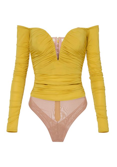 Lightweight crêpe jersey bodysuit with draping ELISABETTA FRANCHI | bodysuit | BO01561E2EV4